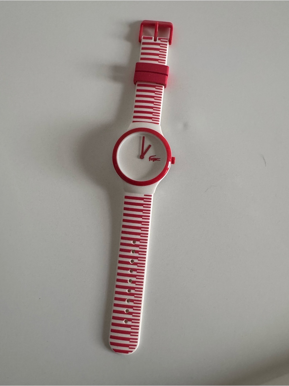 Lacoste Red and White Striped Silicone Strap Watch